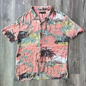 All Saints Shirt Orange Luau Shirt Tropical Short Sleeve Button Up Size Large